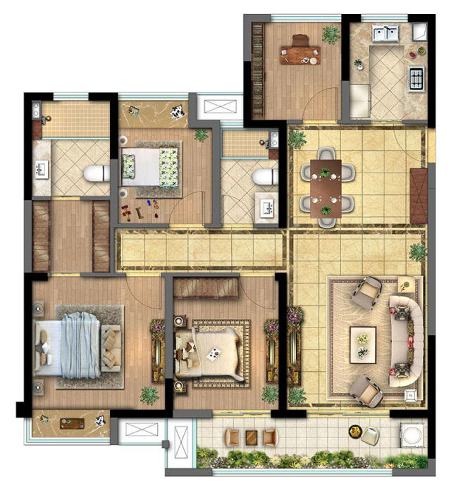          119平方米四室两厅两卫